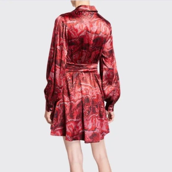 GANNI Printed Satin Long Sleeve Wrap Dress - Picture 2 of 9